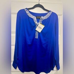 Bob Mackie Wearable Art Blue Tunic w/Embellished Neckline NWT